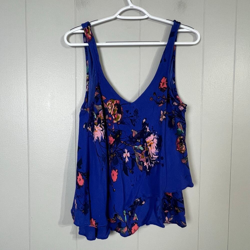 Intimately Free People Blue Floral Layered Tank Top Women’s Large Boho
